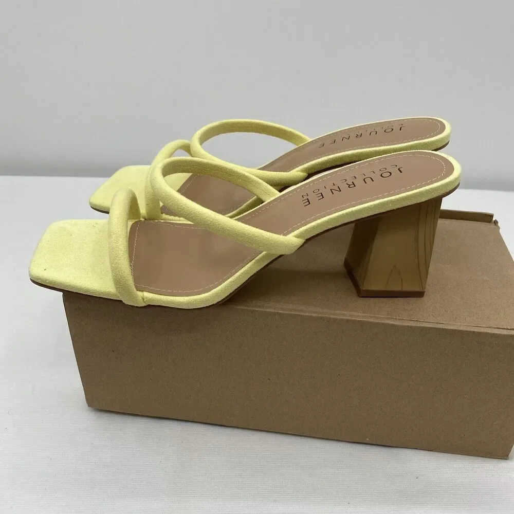 Journee Collection Womens Henrietta Square Toe Slide Sandals Shoes 9 Yellow